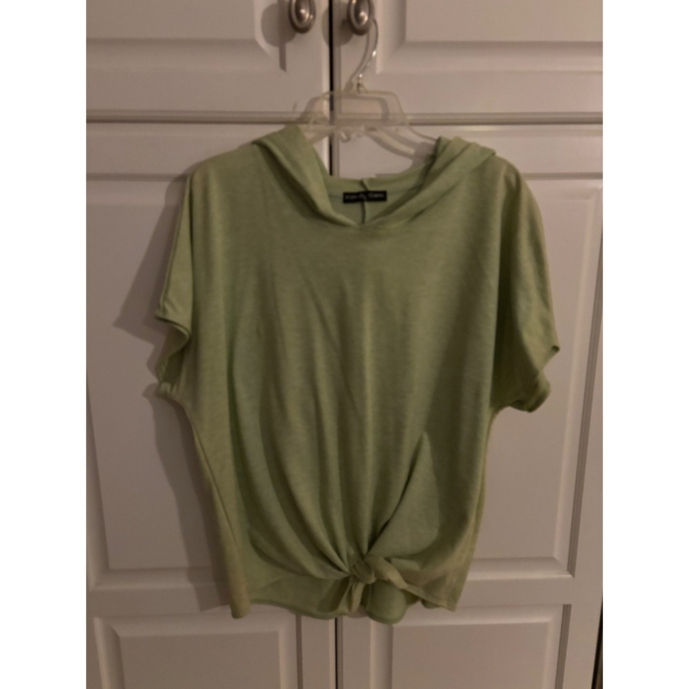 Kim and Cami Womens 1X Green Short Sleeve Hoodie Tie Front Top